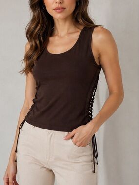 Bruno Manetti Brown Knit Tank w/ Lace Up Sides